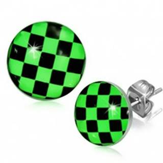 Náušnice z ocele, zeleno-čierna šachovnica
