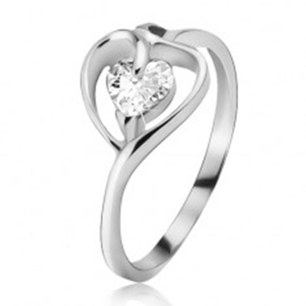 Šperky eshop Strieborný prsteň 925, kontúra srdca s čírym zirkónom - Veľkosť: 49 mm