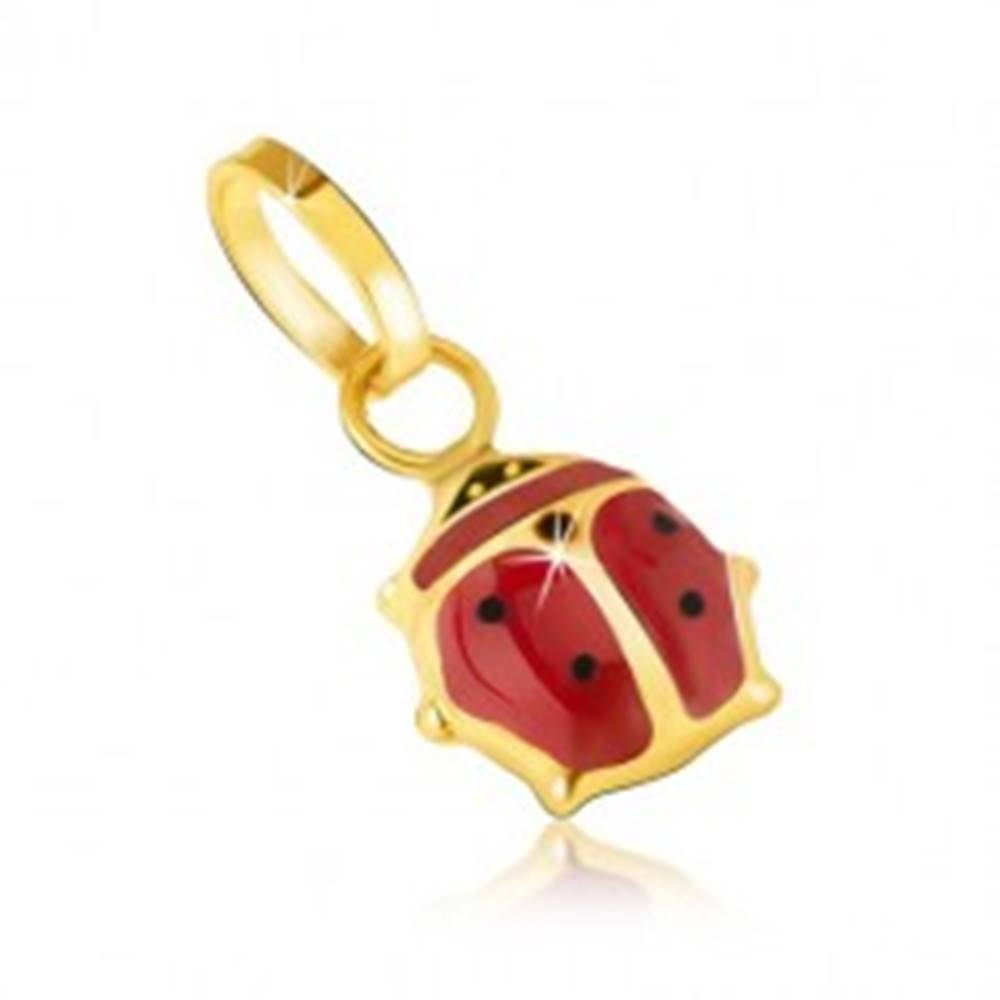 Šperky eshop Prívesok v žltom 14K zlate - trblietavá červeno-čierna lienka s glazúrou