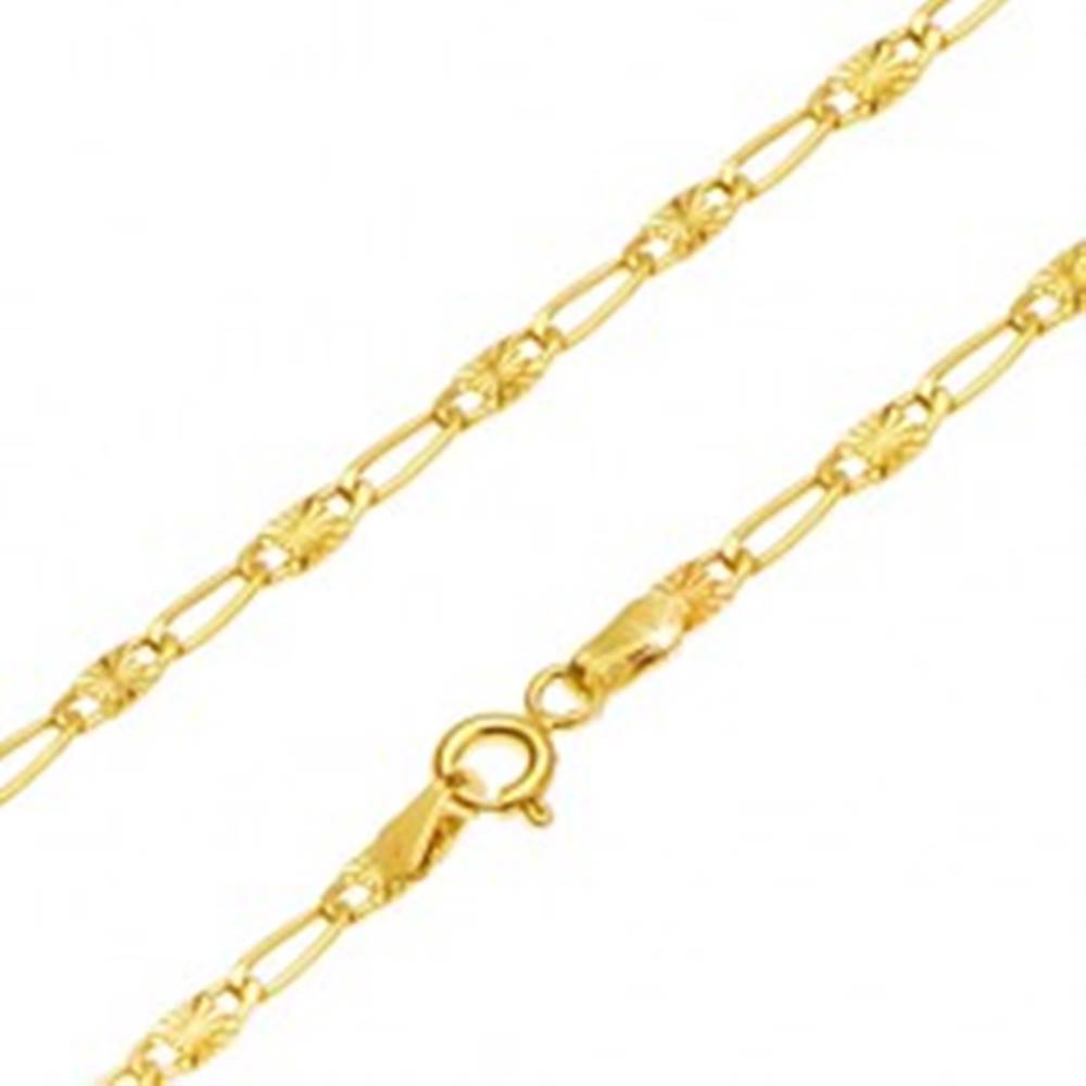 Šperky eshop Retiazka v žltom 14K zlate - dlhé očko, článok s lúčovitým ryhovaním, 500 mm