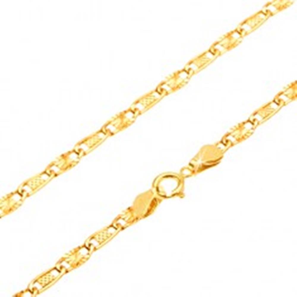 Šperky eshop Retiazka v žltom 14K zlate - mriežkovaný a lúčovitý článok, 440 mm