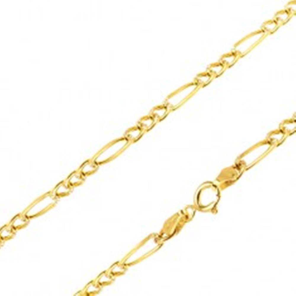 Šperky eshop Retiazka zo žltého 14K zlata - tri malé očká a jedno podlhovasté, ryhy, 445 mm