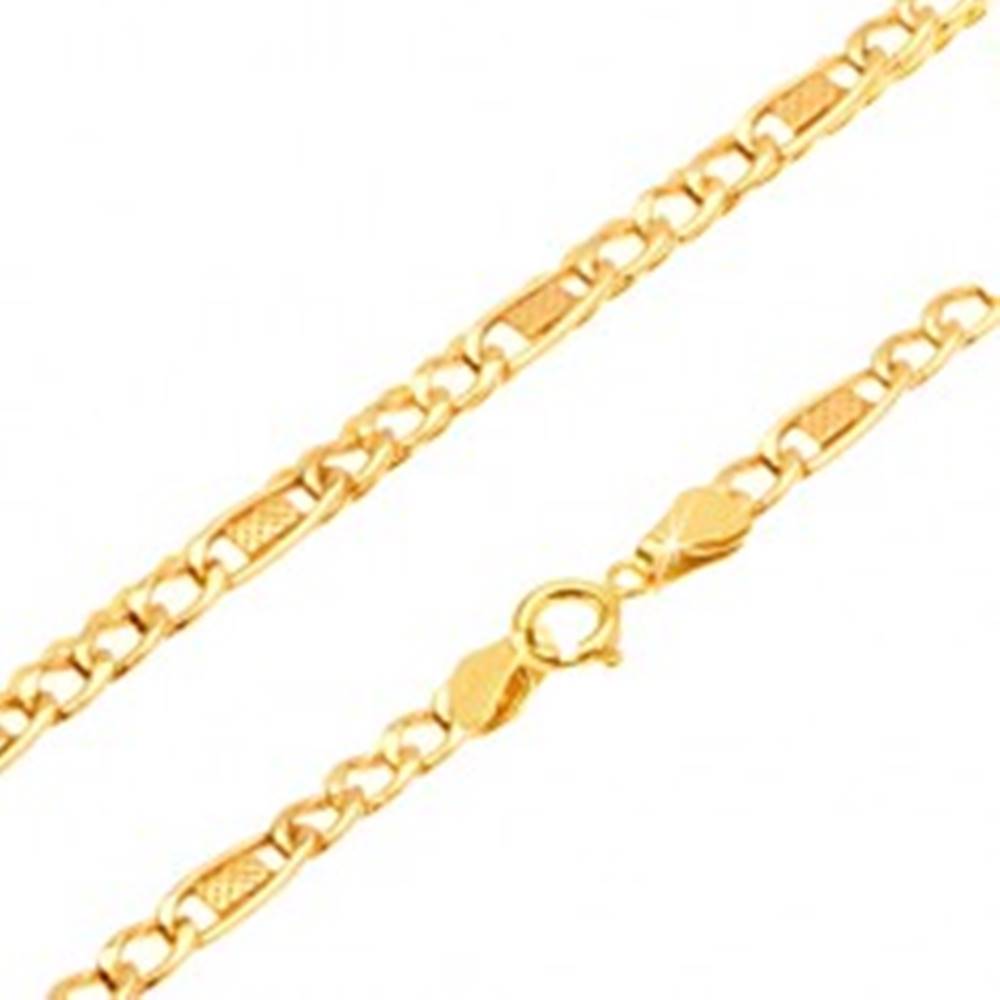 Šperky eshop Zlatá retiazka 585 - tri očká, mriežkovaný oválny článok, 500 mm