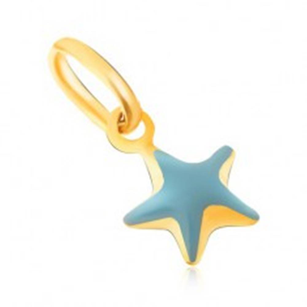 Šperky eshop Prívesok zo žltého 9K zlata - trblietavá vypuklá modrá hviezda, glazúra