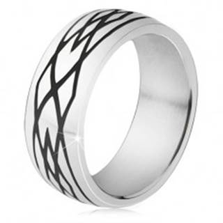 Oceľový prsteň, čierne zárezy, vzor z elíps a kosoštvorcov - Veľkosť: 54 mm
