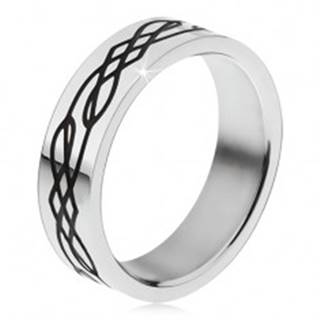 Oceľový prsteň, rovný povrch, čierna zvlnená línia a kosoštvorce - Veľkosť: 51 mm