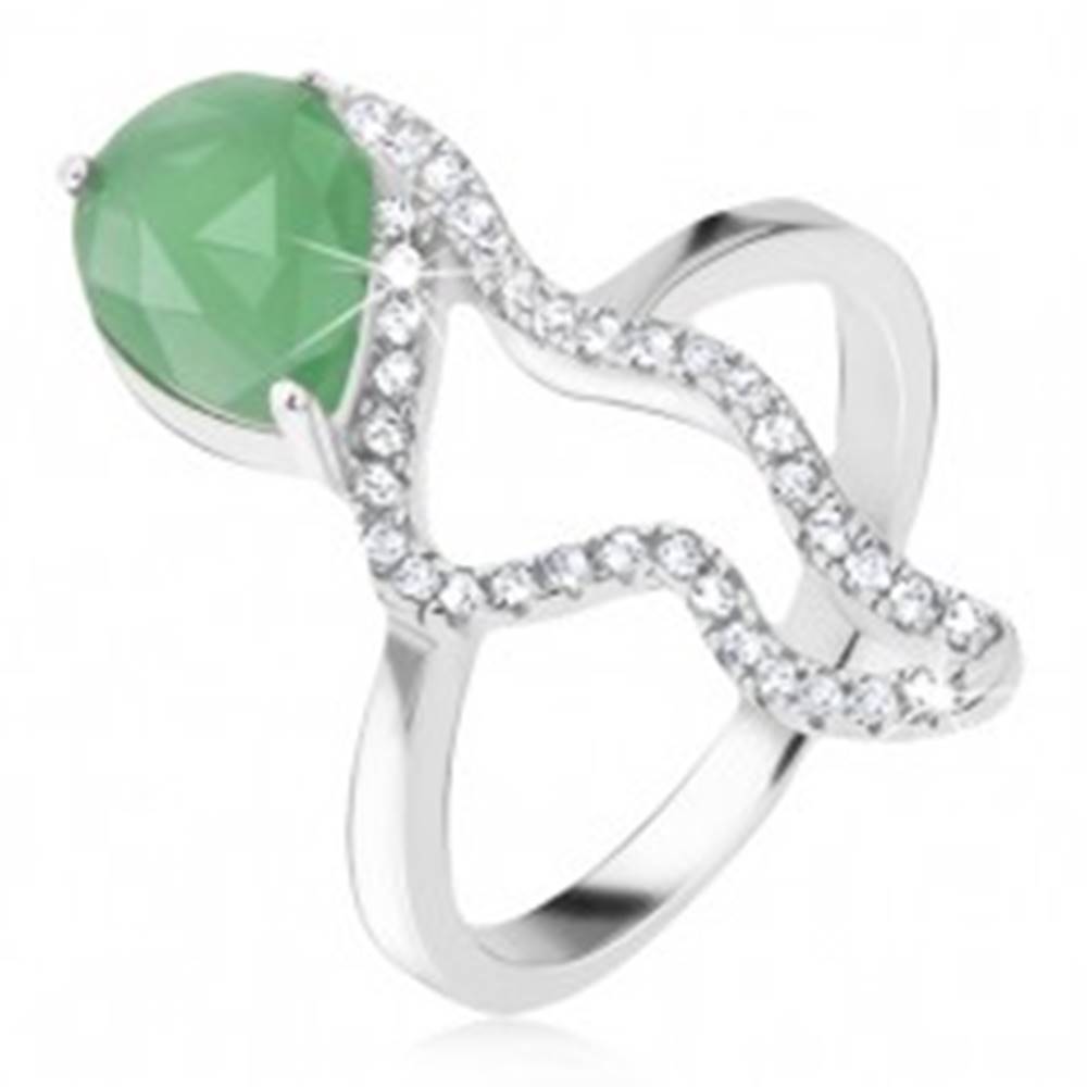 Šperky eshop Prsteň zo striebra 925 - zelený slzičkový kameň, morský koník - Veľkosť: 48 mm