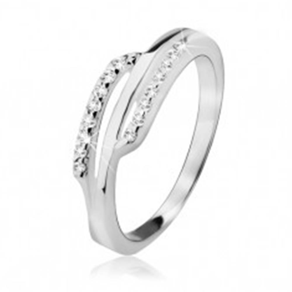 Šperky eshop Strieborný prsteň 925, dva zirkónové prúžky, hladký pás uprostred - Veľkosť: 49 mm