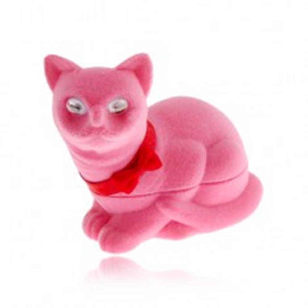 Šperky eshop Zamatová krabička na náušnice, ružová mačka s mašľou