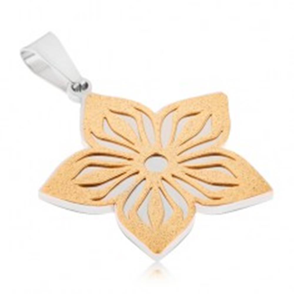 Šperky eshop Dvojfarebný prívesok z ocele - pieskovaný vyrezávaný kvet