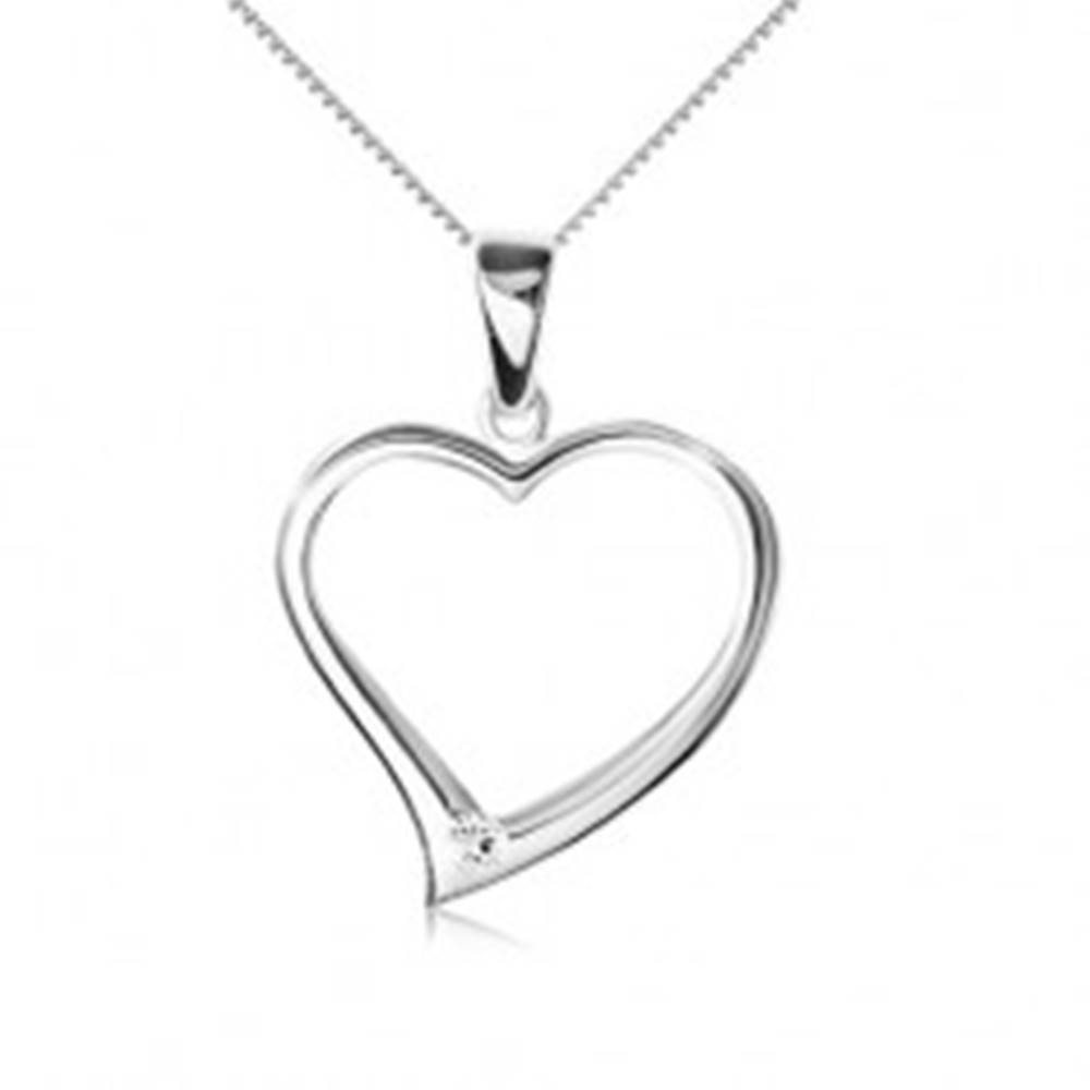 Šperky eshop Náhrdelník striebro 925 - retiazka, obrys asymetrického srdca, zirkón