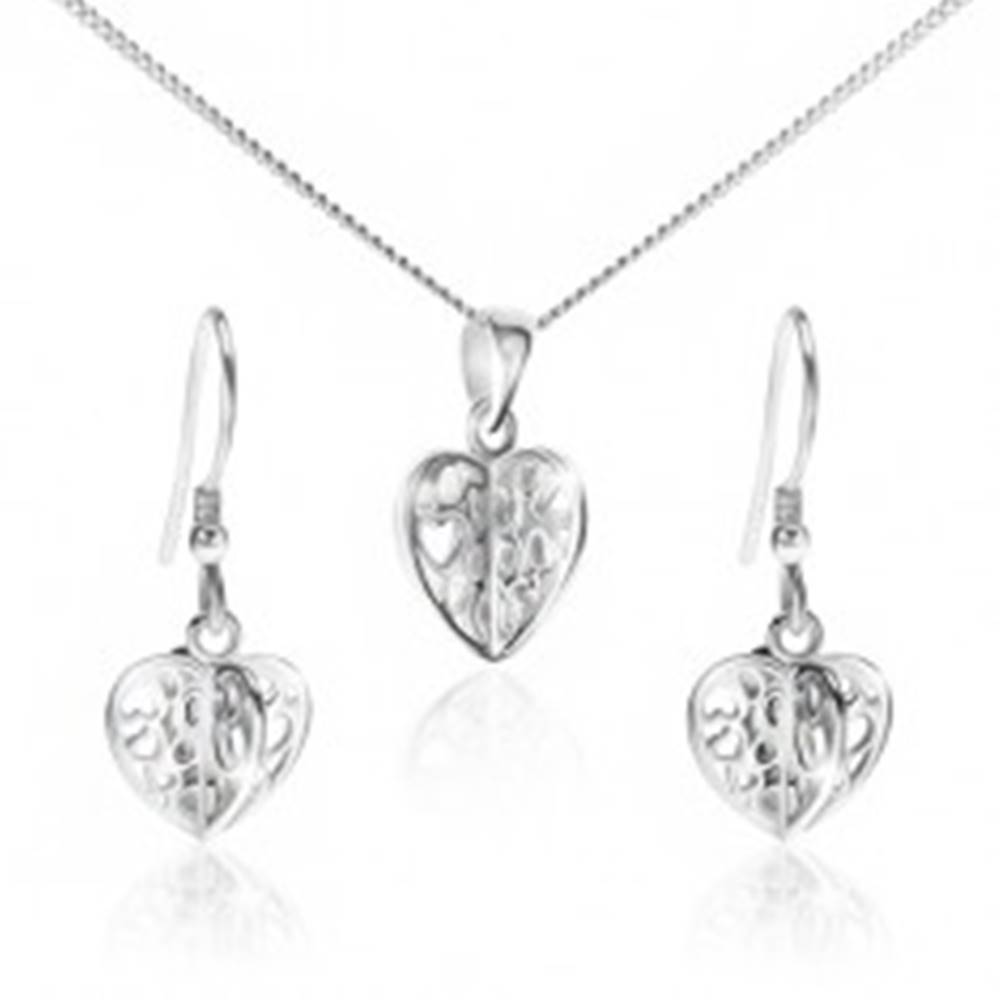 Šperky eshop Set zo striebra 925 - náhrdelník a náušnice, vyrezávané srdcia