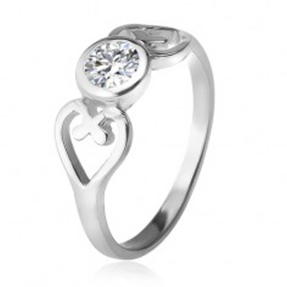 Šperky eshop Strieborný prsteň, obrysy sŕdc, číry okrúhly zirkón v objímke, striebro 925 - Veľkosť: 49 mm