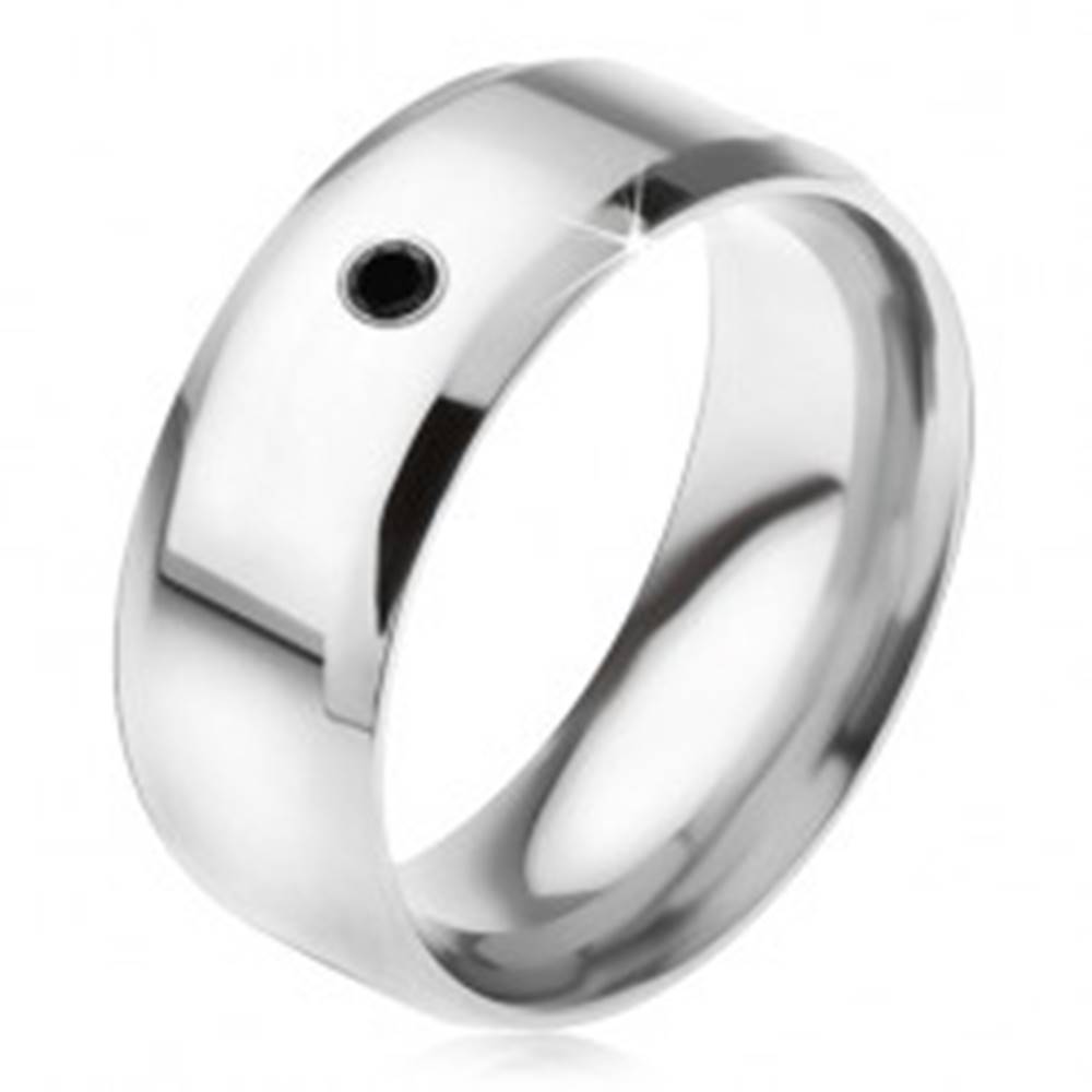 Šperky eshop Zrkadlovolesklý prsteň z ocele 316L, čierny kamienok - Veľkosť: 56 mm