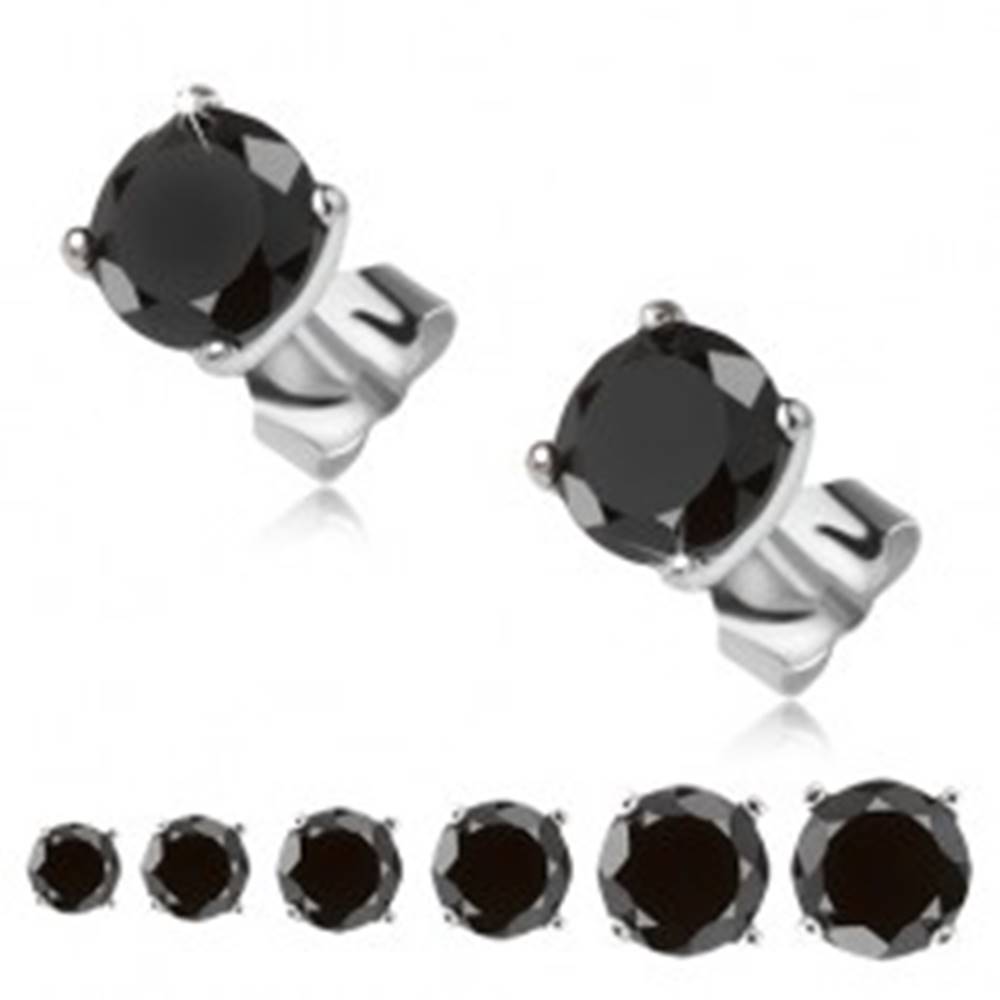 Šperky eshop Náušnice zo striebra 925, čierny okrúhly kamienok v kotlíku - Veľkosť zirkónu: 3 mm