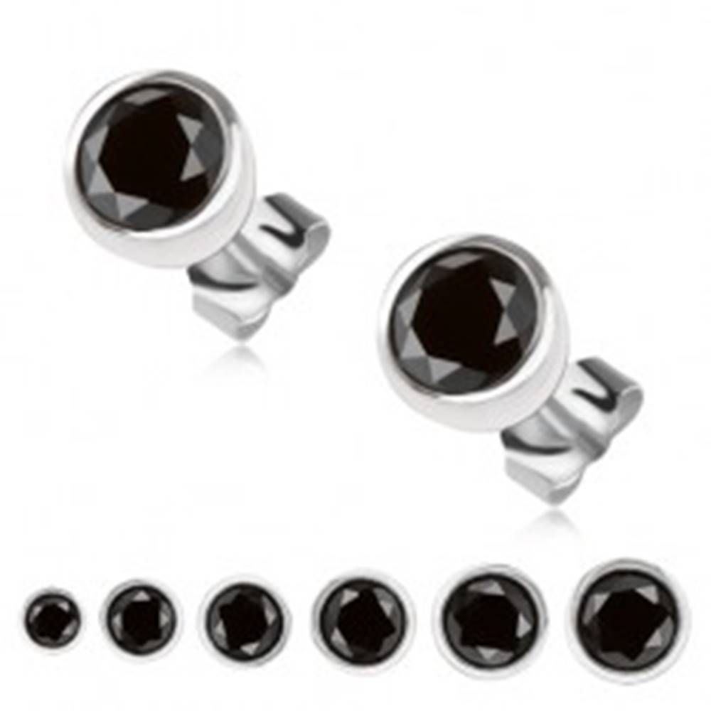 Šperky eshop Strieborné 925 náušnice, okrúhla objímka, čierny zirkón - Hlavička: 3 mm