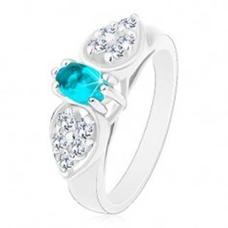 Lesklý prsteň v striebornom odtieni, ligotavá mašlička s modrým oválom - Veľkosť: 52 mm