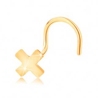 Piercing do nosa v žltom 14K zlate - malé lesklé písmeno X, zahnutý