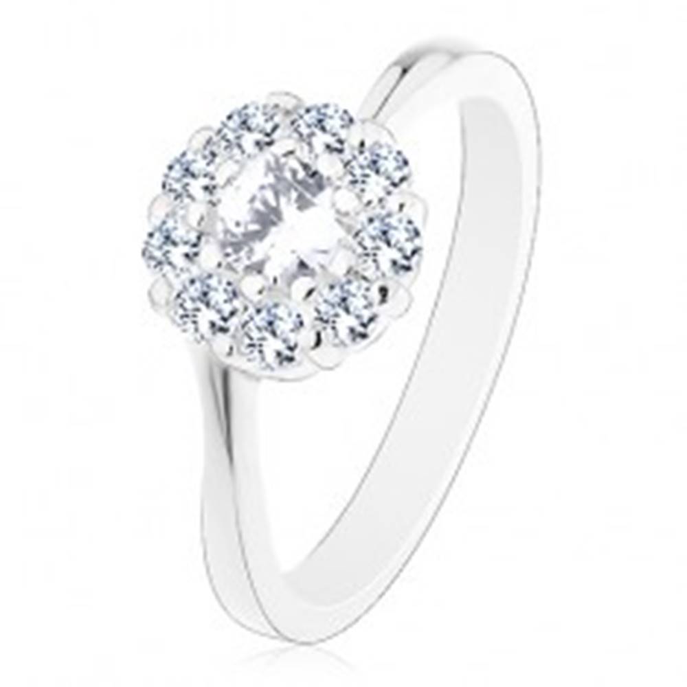 Šperky eshop Lesklý prsteň v striebornom odtieni, žiarivý číry zirkónový kvietok - Veľkosť: 49 mm