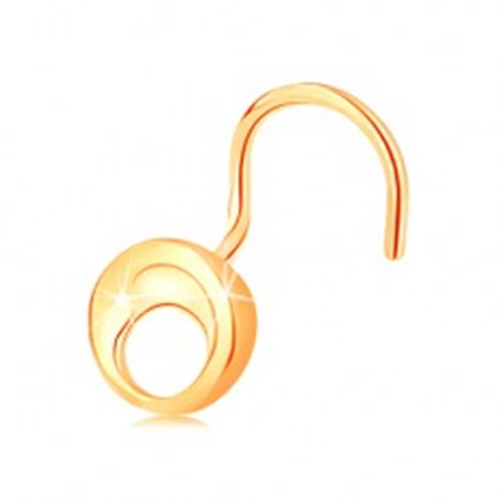 Šperky eshop Piercing do nosa zo žltého 14K zlata - malý lesklý kruh s výrezom, zahnutý