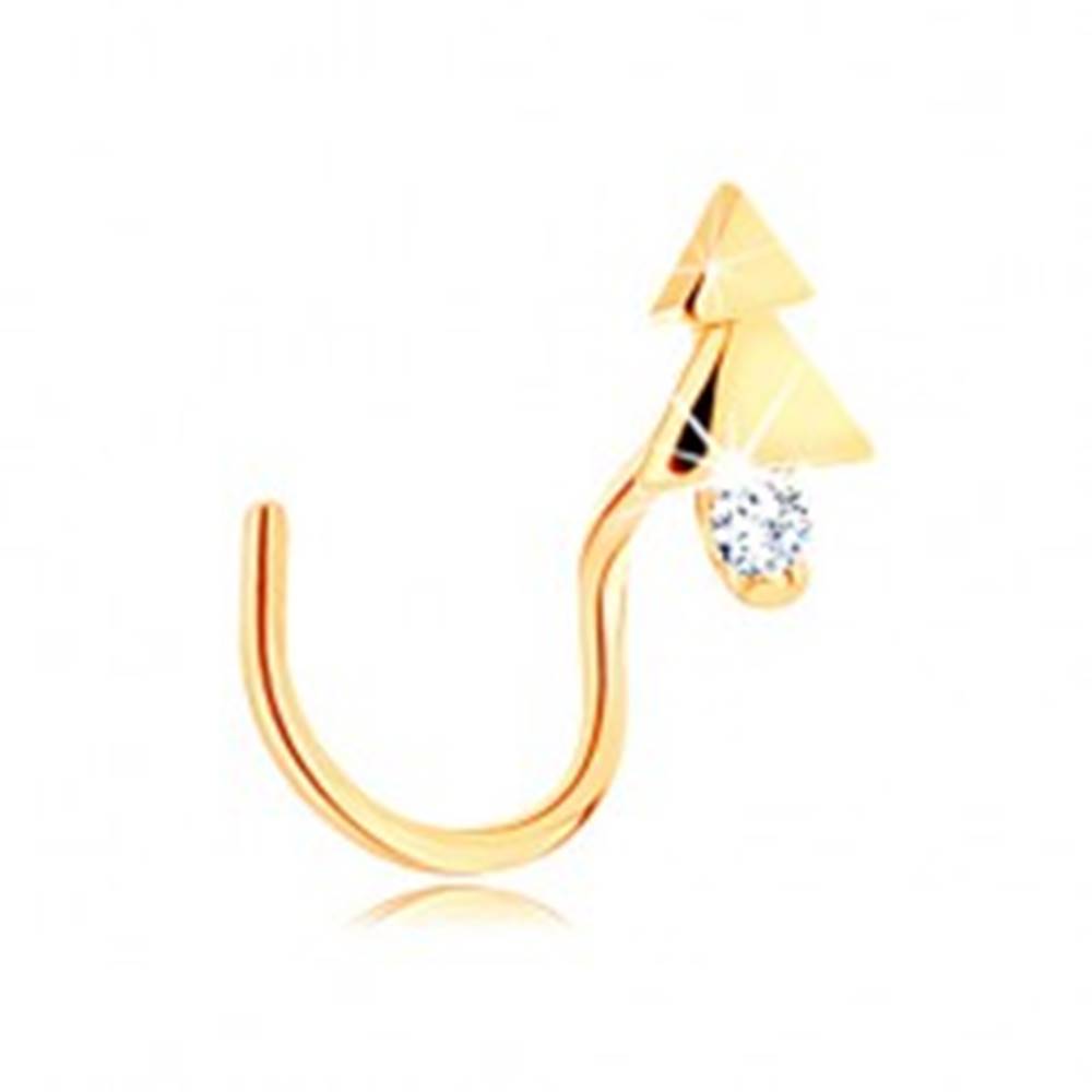 Šperky eshop Zahnutý zlatý piercing do nosa 585 - lesklý stromček s čírym zirkónom