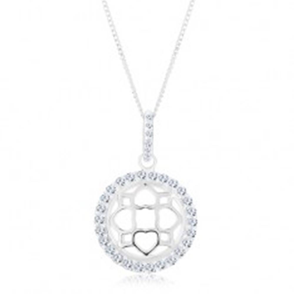 Šperky eshop Strieborný 925 náhrdelník, retiazka a prívesok, trblietavý kruh, vypuklý ornament