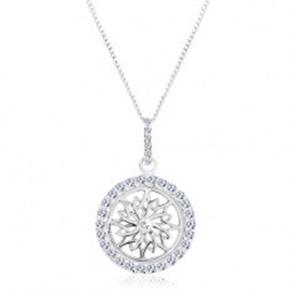 Šperky eshop Strieborný náhrdelník 925, retiazka a prívesok, trblietavý kruh s ornamentom