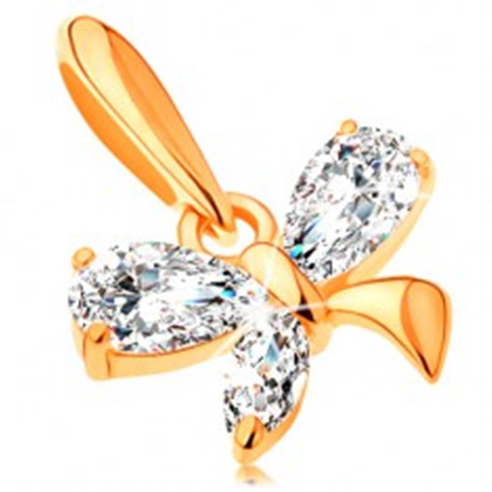 Šperky eshop Zlatý 14K prívesok - malý motýlik z trblietavých zirkónov čírej farby