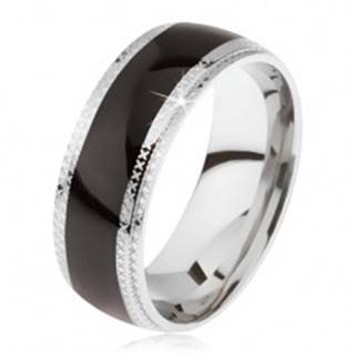 Oceľový prsteň, lesklý čierny stredový pás, ryhované okraje - Veľkosť: 59 mm