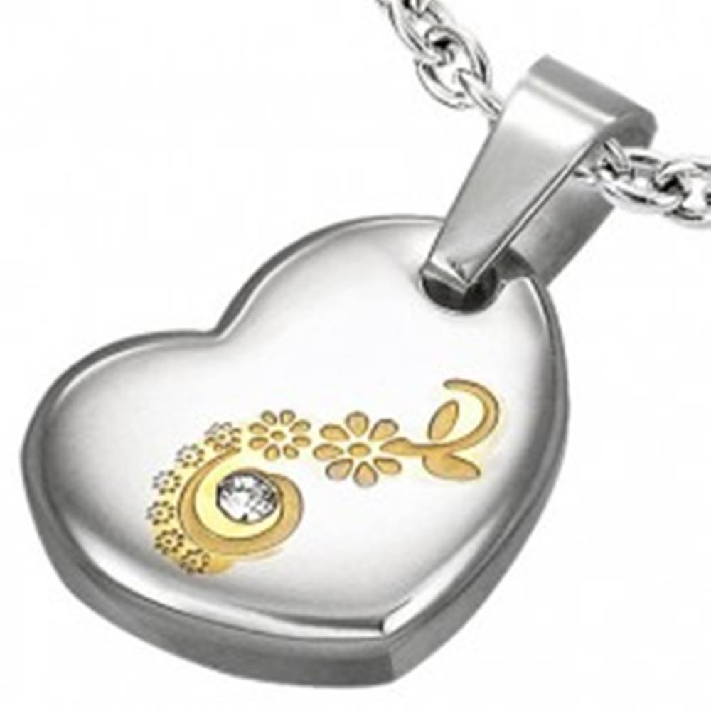 Šperky eshop Prívesok z chirurgickej ocele, srdce s kvietkami a čírym zirkónikom