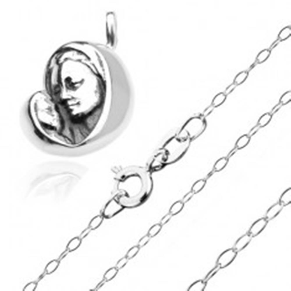 Šperky eshop Strieborný 925 náhrdelník - Madona s dieťatkom na ligotavej retiazke