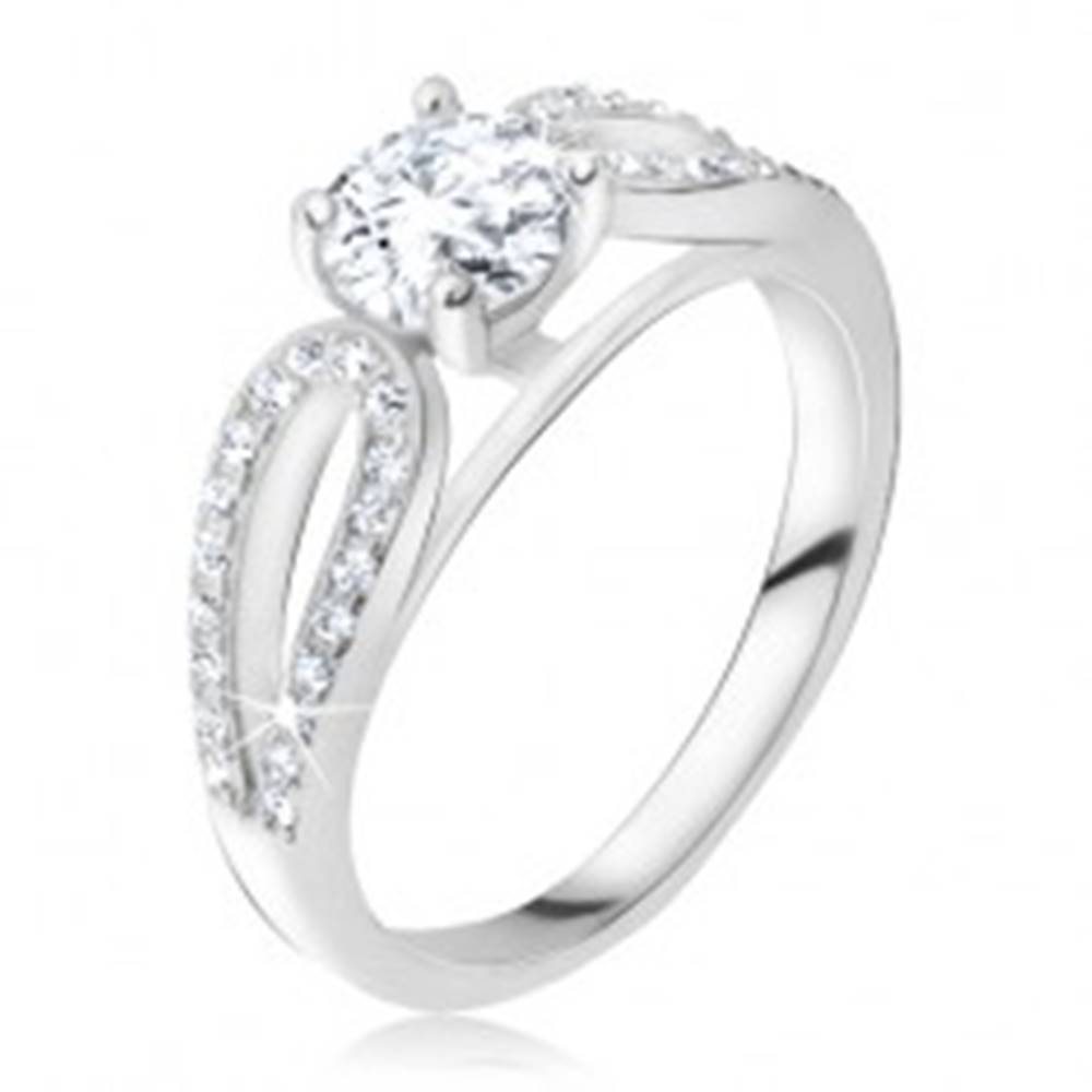 Šperky eshop Strieborný 925 prsteň, okrúhly kamienok medzi zirkónovými kvapkami - Veľkosť: 48 mm