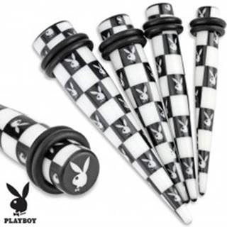 Akrylový taper do ucha, čierno-biely šachovnicový vzor, Playboy - Hrúbka: 10 mm