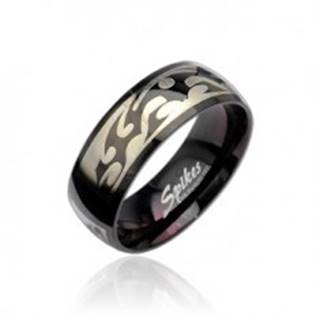 Čierny oceľový prsteň so vzorom Tribal v striebornej farbe - Veľkosť: 59 mm