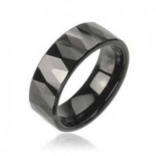 Tungstenový prsteň so vzorom brúsených čiernych kosoštvorcov - Veľkosť: 49 mm