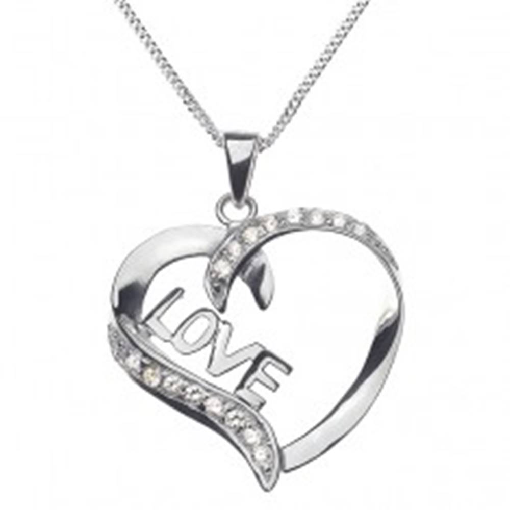 Šperky eshop Náhrdelník zo striebra 925 - línia srdca s nápisom LOVE