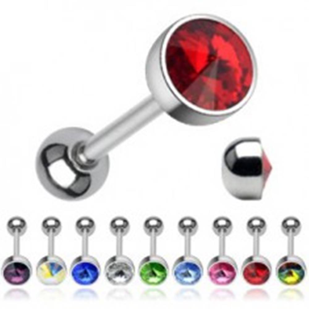 Šperky eshop Piercing do jazyka - ligotavý krištáľ brúsený do špica - Farba zirkónu: Červená - R
