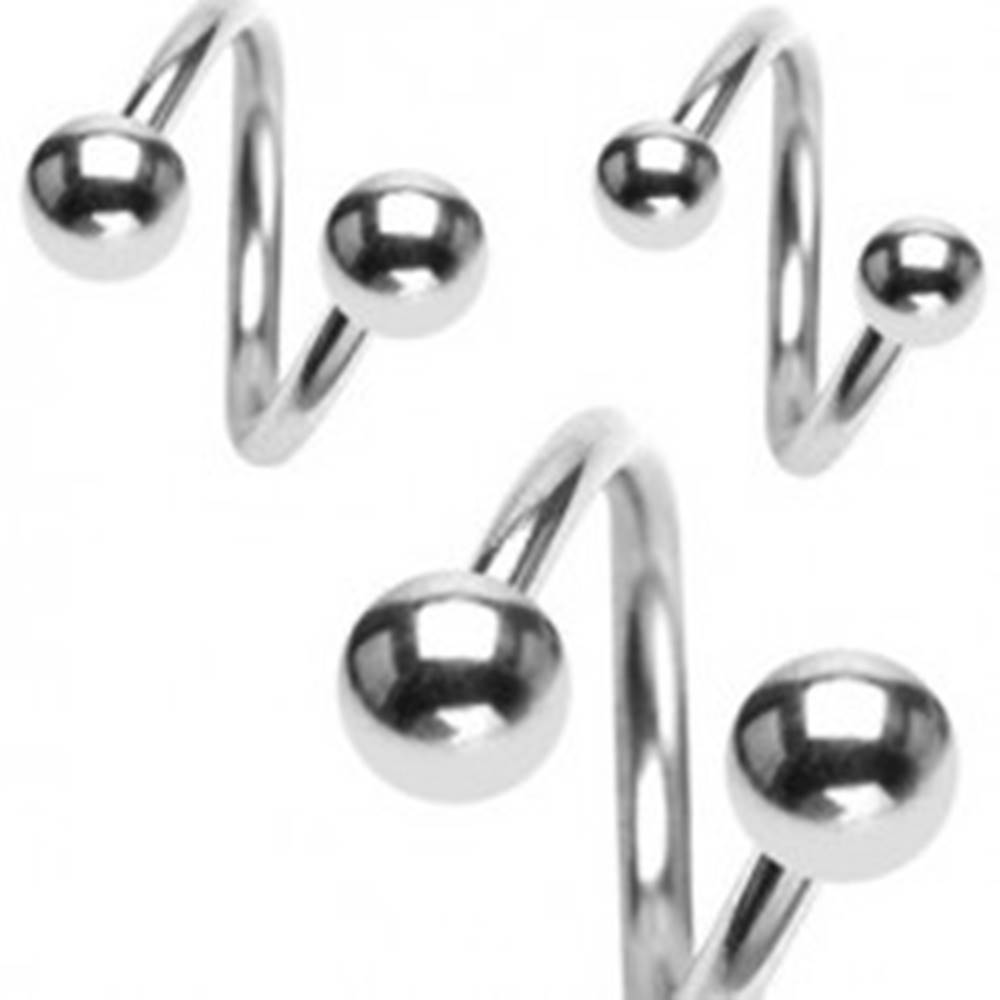 Šperky eshop Oceľový piercing do obočia - špirála striebornej farby s guličkou, 1,6 mm - Rozmer: 11 mm x 5 mm