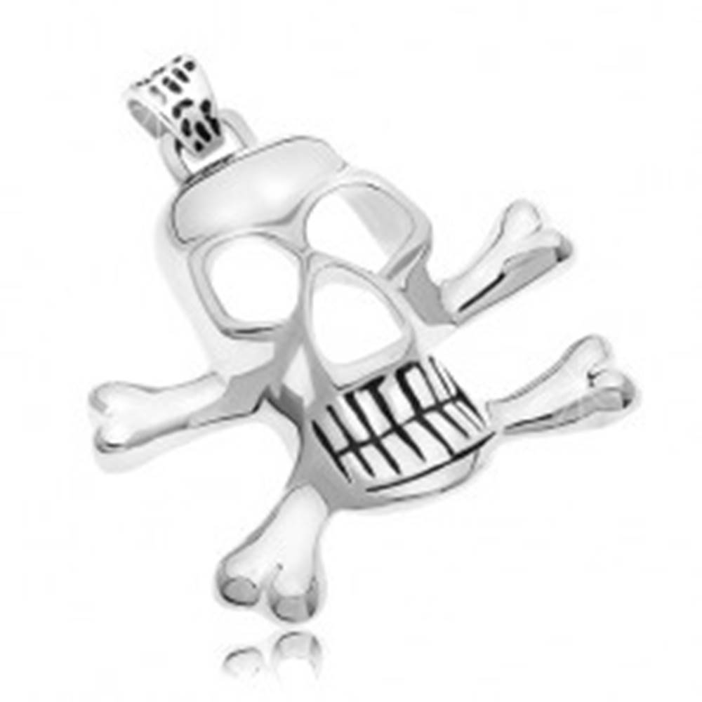 Šperky eshop Prívesok z chirurgickej ocele - pirátska lebka, strieborná farba
