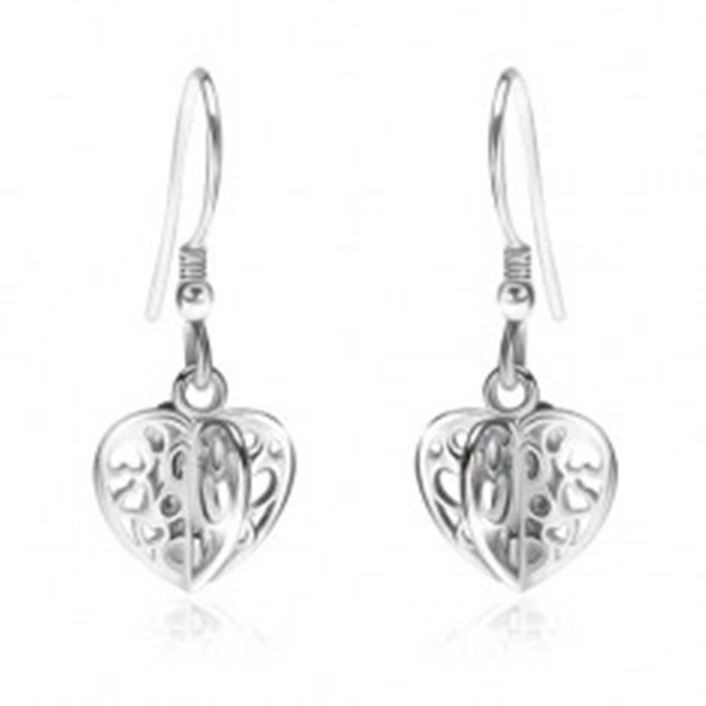 Šperky eshop Strieborné náušnice 925 - lesklé vyrezávané štvorcípe srdce