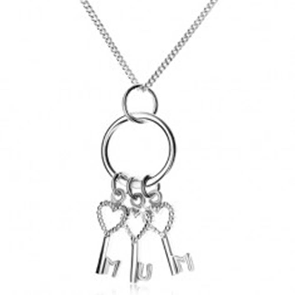 Šperky eshop Strieborný 925 náhrdelník - retiazka a tri kľúčiky na krúžku, MUM