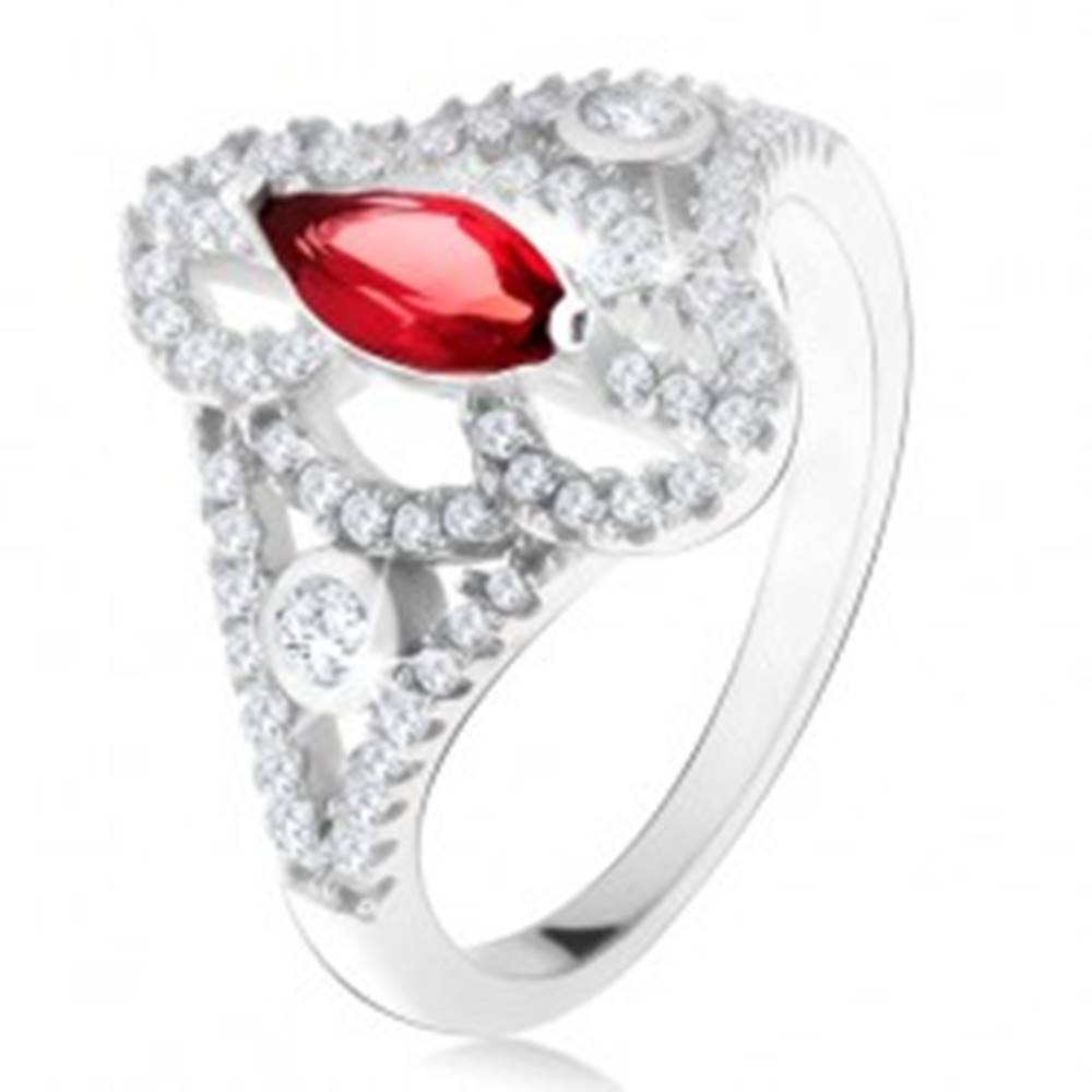 Šperky eshop Strieborný 925 prsteň, zrniečkový červený kameň, vyrezávané zirkónové ramená - Veľkosť: 49 mm