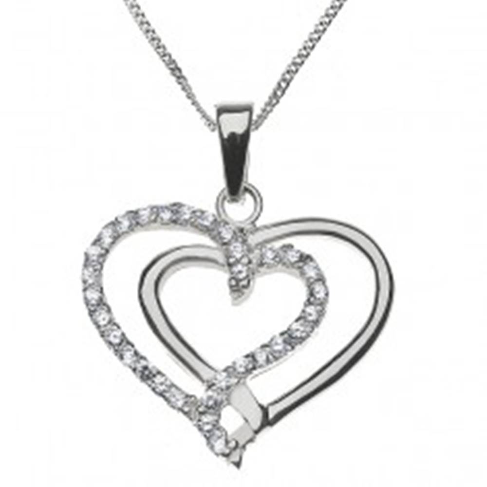 Šperky eshop Strieborný náhrdelník 925 - prepletené hladké a zirkónové srdce