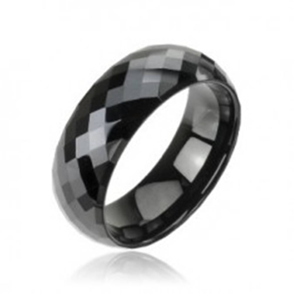 Šperky eshop Tungstenový - Wolfrámový prsteň čierny vzor disco - Veľkosť: 59 mm