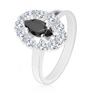 Lesklý prsteň v striebornom odtieni, čierne zrnko s čírou zirkónovou obrubou - Veľkosť: 55 mm