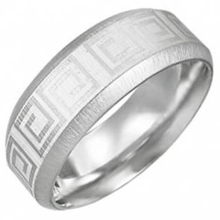 Oceľový prsteň so vzorom gréckeho kľúča, skosené hrany - Veľkosť: 54 mm