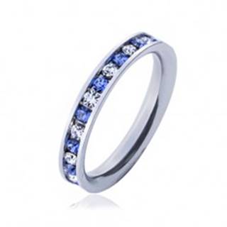 Oceľový prsteň - svetlo-modré a číre kamienky - Veľkosť: 49 mm
