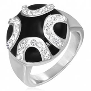 Oceľový prsteň - zirkónové polkruhy na čiernom podklade - Veľkosť: 52 mm