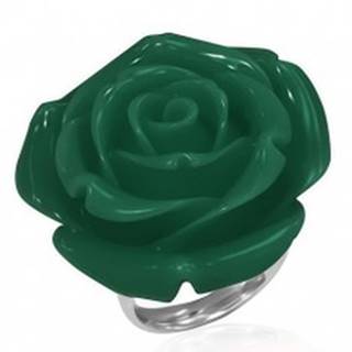 Prsteň z chirurgickej ocele - zelená ruža, živica - Veľkosť: 49 mm