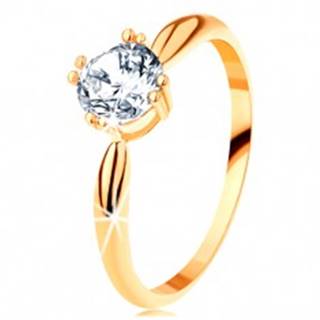 Zlatý zásnubný prsteň 585 - zaoblené ramená, žiarivý okrúhly zirkón čírej farby - Veľkosť: 50 mm